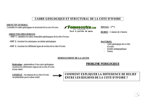 Cadre géologique et structural de la Côte d'Ivoire - SVT 2ndC