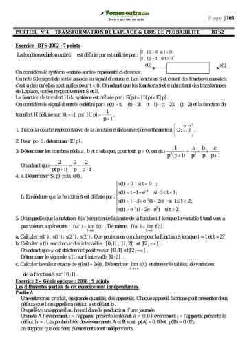 Sujet corrigé Transformation de Laplace et lois de probabilités - BTS