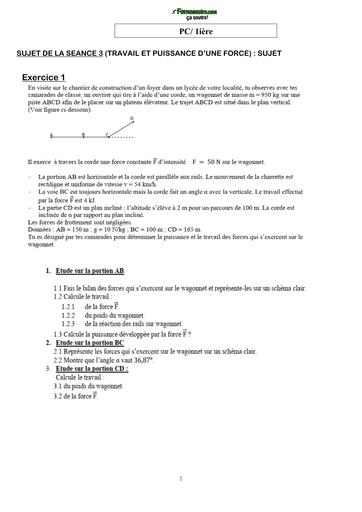 COURS DE VACANCES PC 1ière SUJET 3 (TRAVAIL ET PUISSANCE D’UNE FORCE) BY TEHUA