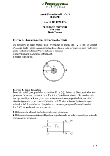 Sujet corrigé d'électromagnétisme - Licence 2 Physique Chimie