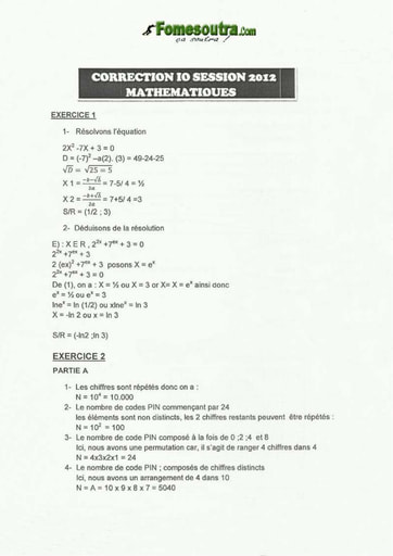 Corrigé de Maths CAFOP 2012