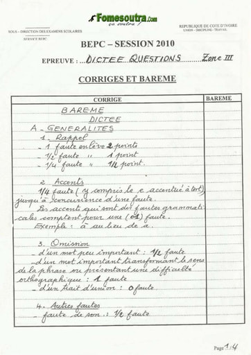 Corrigé de dictée et question BEPC 2010 Zone 3