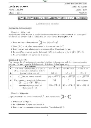 DEVOIR DE MATHS NIVEAU 2nde C Trimestre 1 LS BY TEHUA