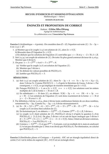 RECUEIL D'EXERCICES MATHS Tle C avec CORRIGE BY TEHUA