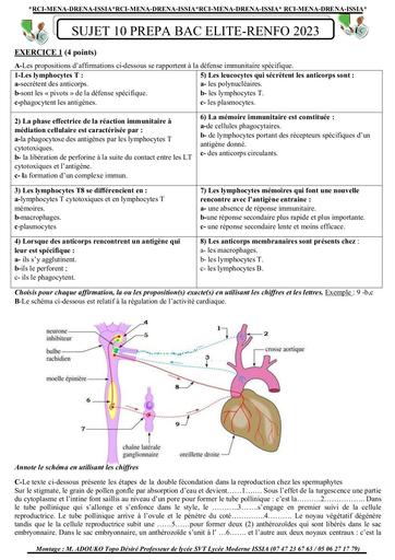 Sujet 10 prepa BAC elite renfo 2023 by Tehua