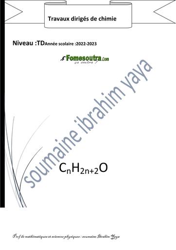 FICHE DE TRAVAUX DIRIGES CHIMIE ORGANIQUE Tle D by TEHUA