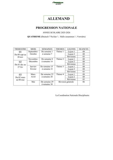 ALLEMAND PROGRESSIONS NATIONALES ANNEE SCOLAIRE 2025 2026 by TEHUA