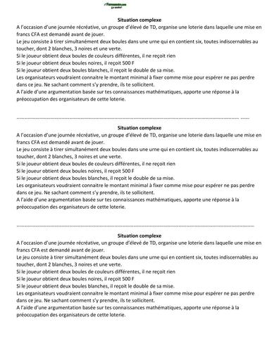 Situation complexe Maths Tle D Probabilité by Tehua