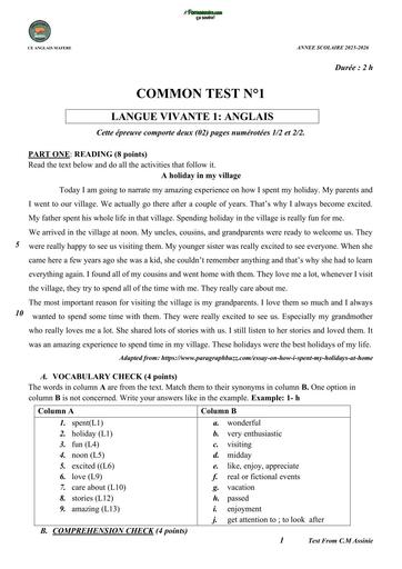 ENGLISH TEST COMMON TEST  3ième N°1  C M Assinie Mafia by TEHUA
