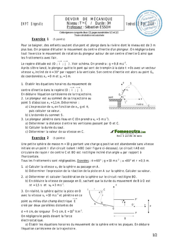 Devoir (5) de Physique-chimie terminale C EMPT Bingerville