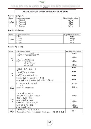 BEPC BLANC 2026 DRENA YAMOUSSOUKRO SUJET MATHS (BAREME) by TEHUA