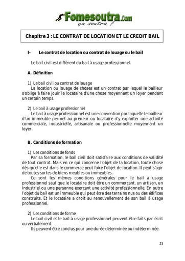 Le contrat de location et le crédit bail - Tle G1 et G2