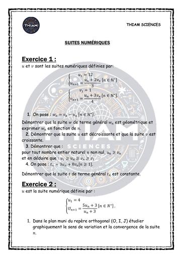 Fiche prepa Maths Tle D Suites numériques ( THIAM SCIENCES) by Tehua