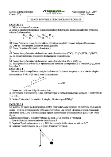 Devoir (13) de Physique-Chimie niveau 2nd C - Lycée Moderne Dimbokro