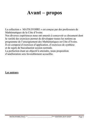 Doc MATHS IVOIRE Tle C By TEHUA