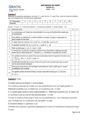 DEVOIR DE MECANIQUE DU POINT PARCOURS SRIT 14 15