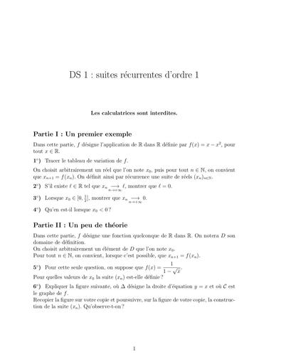 DS 1   Enoncé   suites récurrentes d'ordre 1