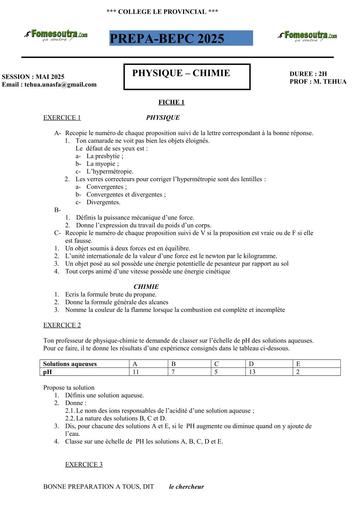 PREPA BEPC 2025 FICHE 1 PC BY TEHUA