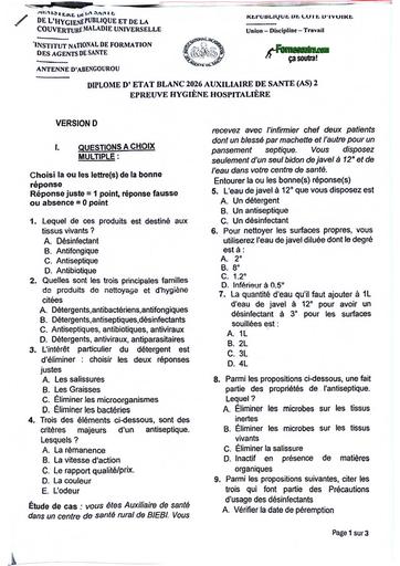 Infas Abengourou AS P7 DE blanc octobre 2026 Hygiène hospitalière By Tehua