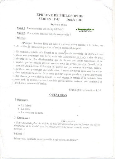 Sujet de philosophie BAC blanc 2016 series F-G - DREN Abidjan 4