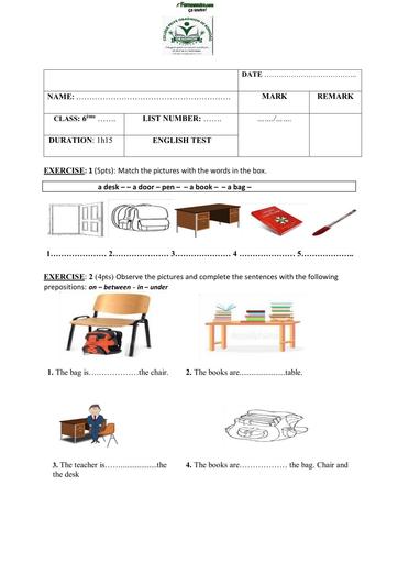 ENGLISHE TEST 6ième  trimestre 1 202 25 by TEHUA