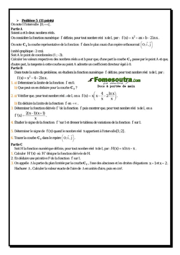 Problème (5) Etude d'une Fonction Logarithme Népérienne - Maths Terminale D