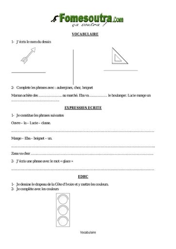 Evaluation Vocabulaire - Expression écrite - EDHC CP2