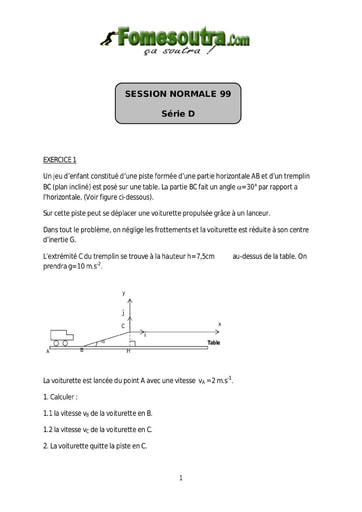 Sujet de Physique-Chimie BAC D 1999