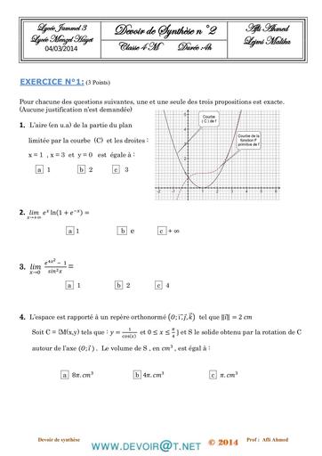 Devoir de Synthèse N°2 Math Bac Mathématiques 2013 2014 Mr Afli by Tehua