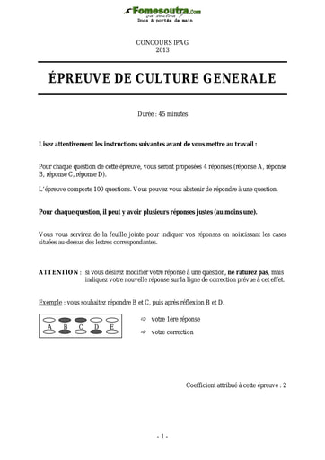 Sujet corrigé de Culture générale Concours IPAG 2013