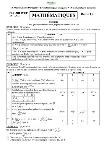 DEVOIR DE NIVEAU MATHS Tle D TRIMESTRE 2 UP OURAGAHIO 2022 BY TEHUA