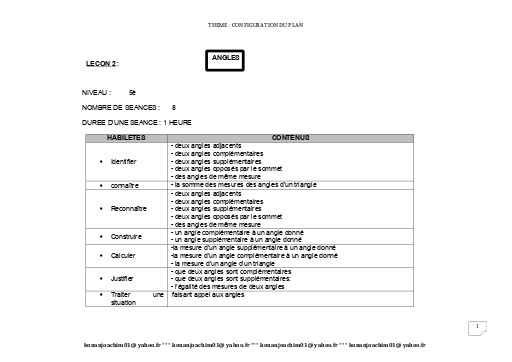 Fiche de cours Maths 5ième Leçon 3 Angles by TEHUA