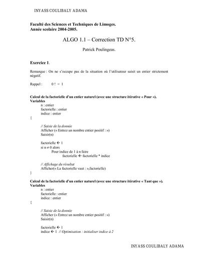 Correction TD5 Algo  by INYASS