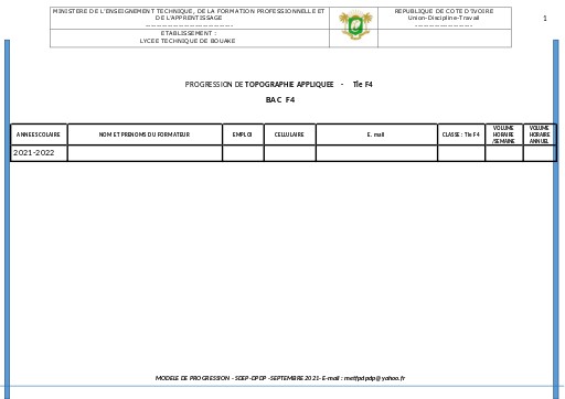 PROGRSSION  Topo Appli  BAC F4    Tle F4