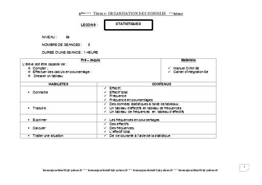 Fiche de cours Maths 6ième Leçon 9 Statistiques by TEHUA