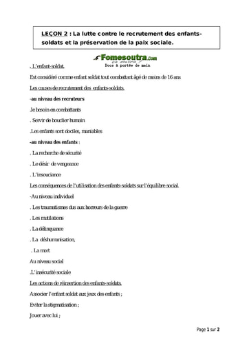 La lutte contre le recrutement des enfants soldats et la préservation de la paix sociale