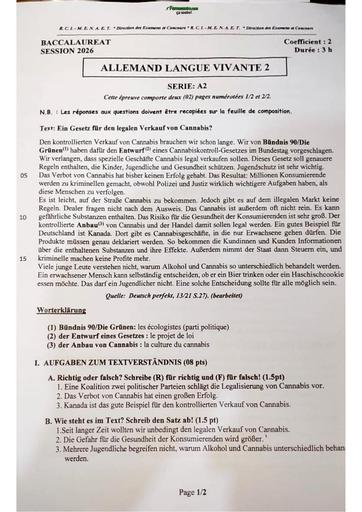 BAC 2026 Sujet Lv2 Allemand Côte d'Ivoire By TEHUA
