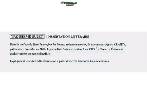 BAC 2026 Fr(dissertation littéraire) série ABCD sujet+ barème Ci By TEHUA