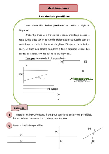 Les droites parallèles - Cours CE1