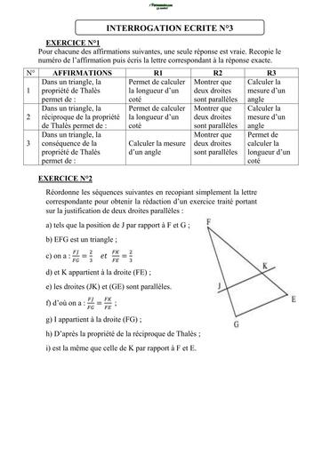 INTERRO ECRITE DE MATHS NIVEAU 6ieme THALES COLLEGE BOCABO ET SASSOCIES ABOBO BY TEHUA