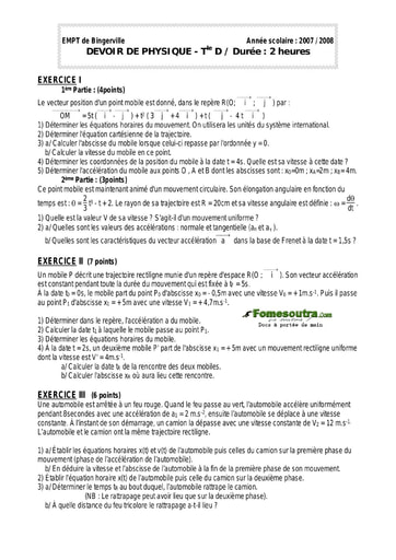 Devoir (18) Physique-Chimie niveau Terminale D - EMPT Bingerville