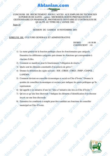 FP sujet corrige de culture generale et administrative BY TEHUA