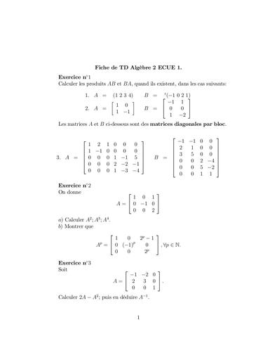 Fiche de TD Algèbre 2 Étudiant By inyass