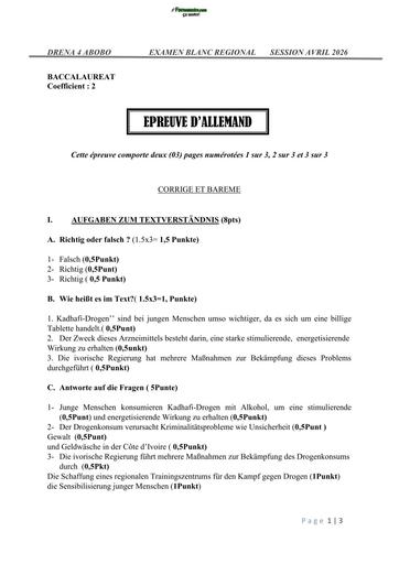 BAC blanc FEVRIER 2026 ALLEMAND SERIE A BAREME Drena ABIDJAN 4 By TEHUA