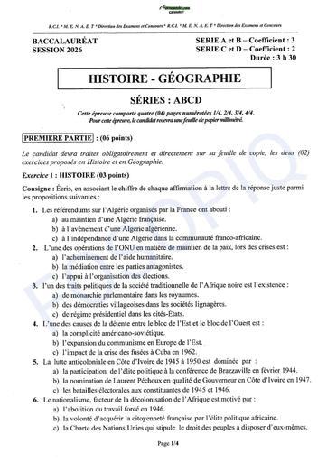 BAC 2026 HG série ABCD sujet+ barème Ci By TEHUA