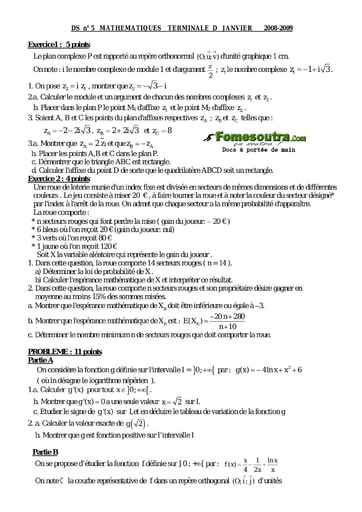 Devoir corrigé (18) de maths niveau Terminale D