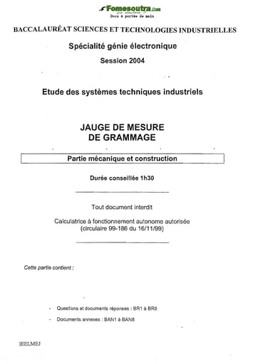 Sujet corrigé Jauge de Mesure de Grammage - BAC Génie Électronique