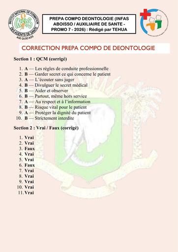 PREPA COMPO DEONTOLOGIE INFAS AS ABOISSO 2026 CORRECTION BY TEHUA