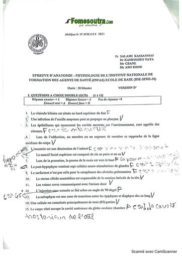 Sujet+correction anatomie physio groupe 2 juillet 2023 by TEHUA