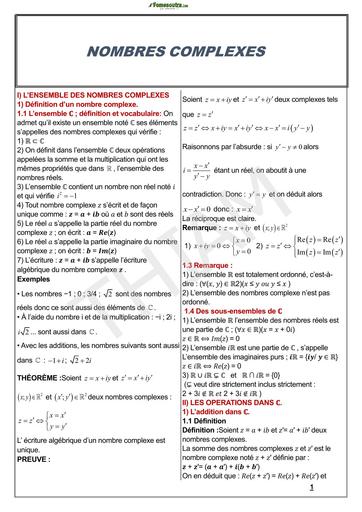 RESUMEDE COURS ET SERIE D'EXERCICES Nombre complexe partie 1 BY TEHUA